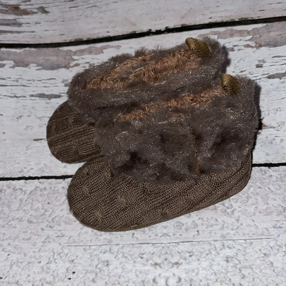 Knit & Faux Fur Baby Booties - Sz 4